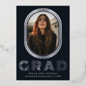 Bleu élégant Retro Graduation Photo Faire-part (Recto)