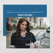 Bleu Elegant Script Photo Invitation (Devant / Derrière)