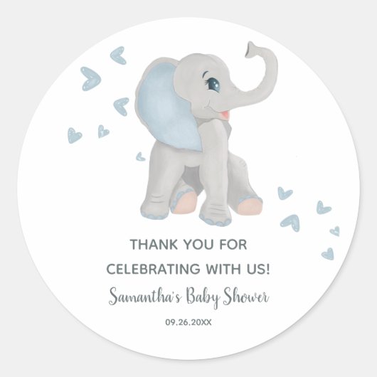 Bleu Eléphant Baby shower Favoriser Sticker (Devant)