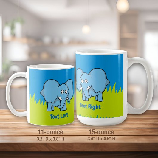 Bleu éléphant caricature café tasse