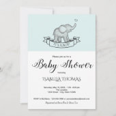 Bleu Eléphant Cute Baby shower Invitation (Devant)