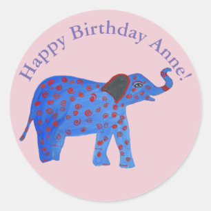 Bleu Eléphant Dessin Sticker Rond Personnalisé
