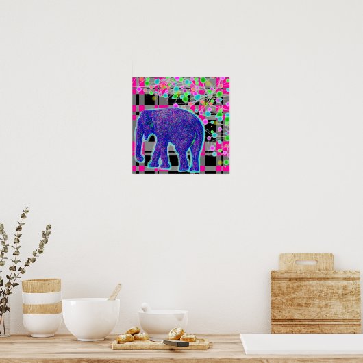 Bleu éléphant sur affiche d'Arrière - plan rose (Cuisine)