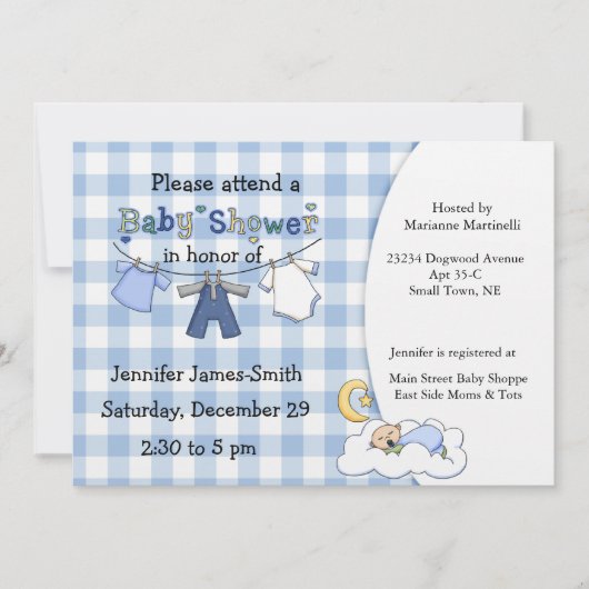 Bleu En vichy Baby Boy Shower Invitation (Devant)