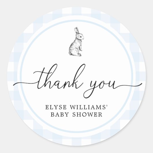 Bleu En vichy Lapin Rabbit Douche Faveur Sticker (Devant)