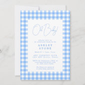 Bleu en vichy simple invitation baby shower (Devant)