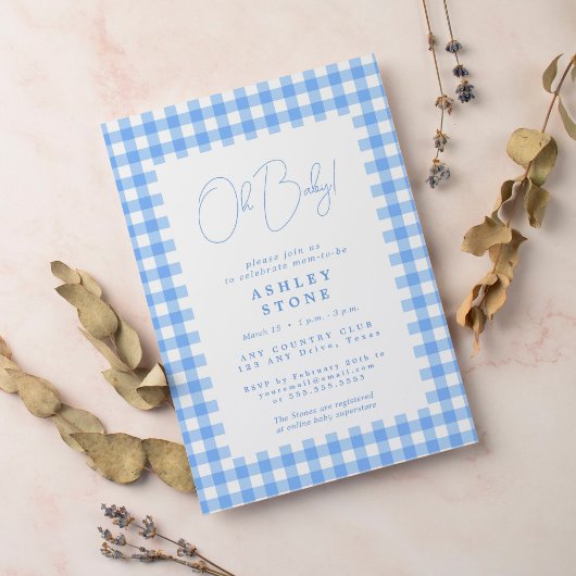 Bleu en vichy simple invitation baby shower