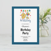 Bleu encadré 9e anniversaire de fête Invitation (Debout devant)