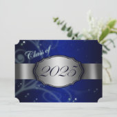 Bleu et Argent 2025 Invitations de graduation (Debout devant)
