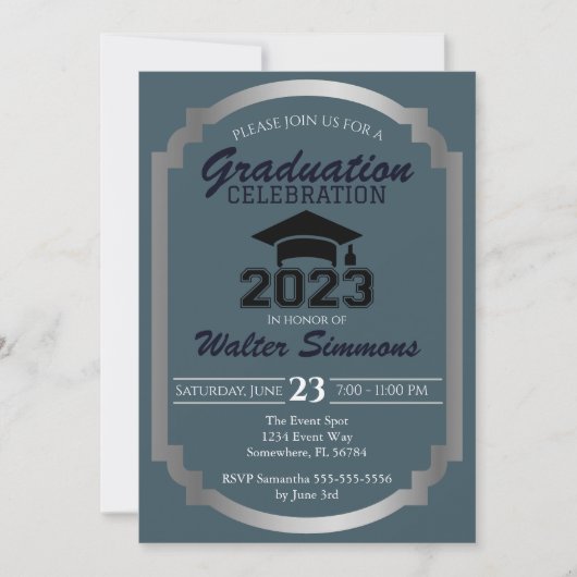 Bleu et Argent Célébration Invitation (Devant)