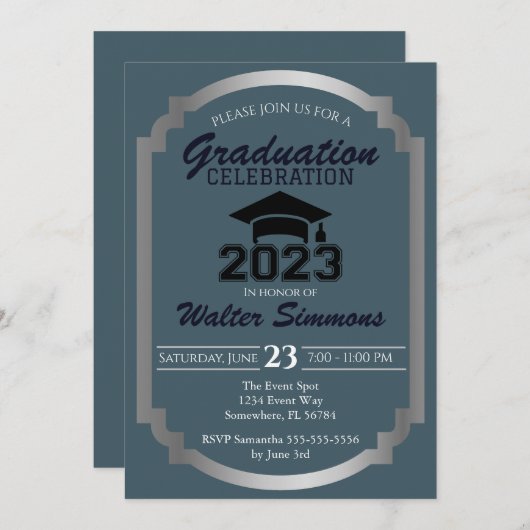 Bleu et Argent Célébration Invitation (Devant / Derrière)