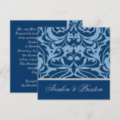 Bleu et Argent Damask Élégante invitation de maria (Devant / Derrière)