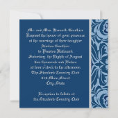 Bleu et Argent Damask Élégante invitation de maria (Dos)