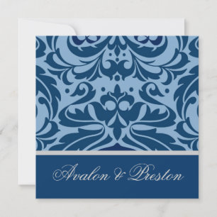 Bleu et Argent Damask Élégante invitation de maria