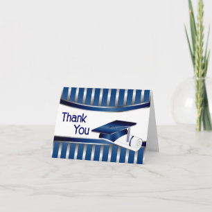 Bleu et Argent rayé Graduation Merci Cartes