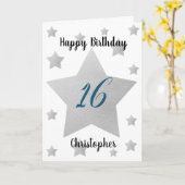 Bleu et Argent Stars 16e Anniversaire Carte (Fleur jaune)