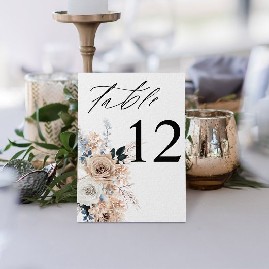 Bleu et beige Boho Floral Numéro de table