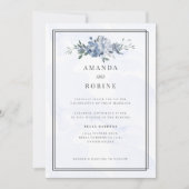 Bleu et beige Faire-part de mariage floral (Devant)