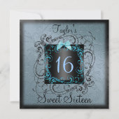 Bleu et Black Frame Sweet16 Invitation d'anniversa (Devant)