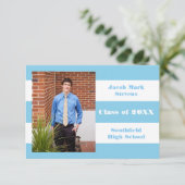 Bleu et blanc - 3x5 Faire-part de graduation (Debout devant)