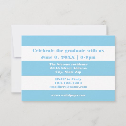 Bleu et blanc - 3x5 Faire-part de graduation (Dos)