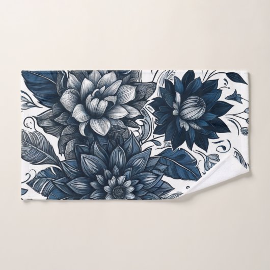 Bleu et blanc Bohème Floral Impression (Serviette à main)