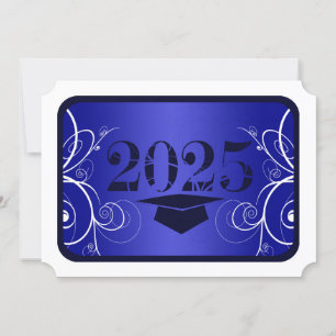 Bleu et blanc Cadre Graduation Invitation