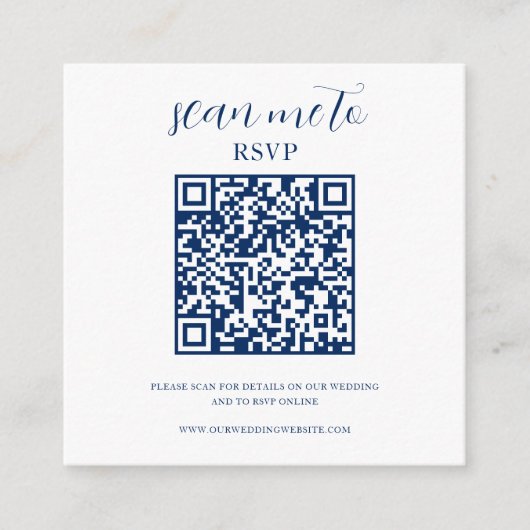 Bleu et blanc | Carte de boîtier de code QR RSVP (Devant)