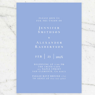 Bleu et blanc Elégant mariage Invitation