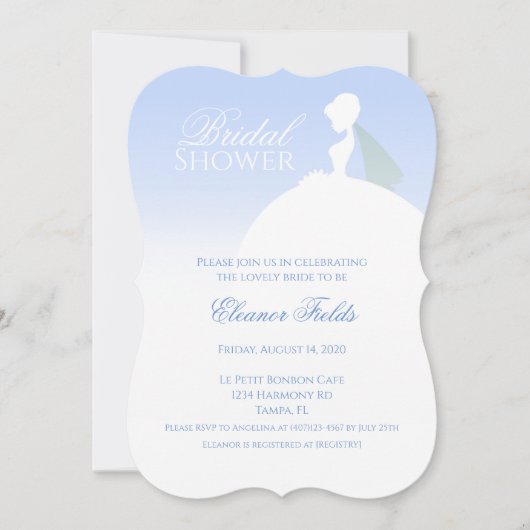 Bleu et blanc Elégant nuptiale douche Invitation (Devant)