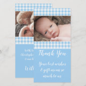 Bleu et blanc en vichy nouveau bébé merci photo (Devant / Derrière)