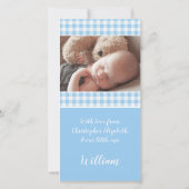 Bleu et blanc en vichy nouveau bébé merci photo (Dos)