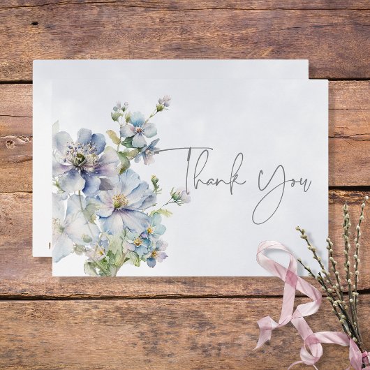 Bleu et blanc Floral Moderne Mariage Carte de reme