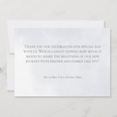 Bleu et blanc Floral Moderne Mariage Carte de reme (Dos)