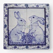 Bleu et blanc lapin Carrelage horloge Dedham Navy