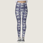Bleu et blanc lapin Motif Leggings pour femmes (Devant)
