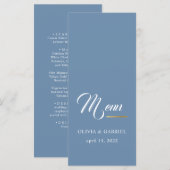 Bleu et blanc. Menu mariage simple et élégant (Devant / Derrière)