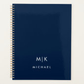 Bleu et blanc | Monogramme moderne (Devant)