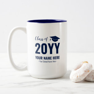 Bleu et blanc Mug personnalisé cadeau de diplôme