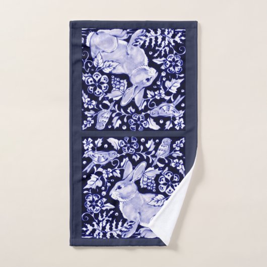 Bleu et blanc Rabbit Oiseau Serviette à main Dedha (Serviette à main)