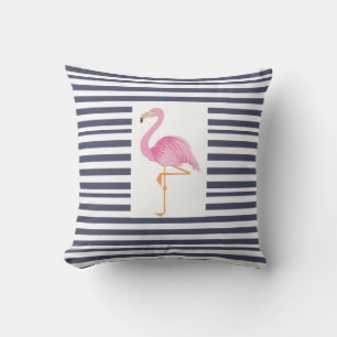 Bleu et blanc rayures coussin flamingo