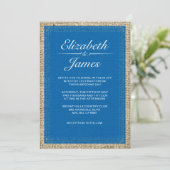 Bleu et blanc Vintage Burlap Invitations de mariag (Debout devant)