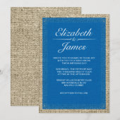 Bleu et blanc Vintage Burlap Invitations de mariag (Devant / Derrière)