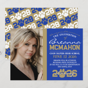 Bleu et bronze Empreinte de patte Faire-part de gr