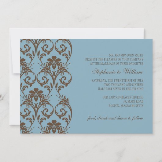 Bleu et Brown mariage vintage Invitation (Devant)