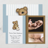 Bleu et Brown Ours en Teddy Photo Faire-part bébé (Devant / Derrière)