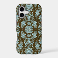 Bleu Et Brown Vintage Baroque Floral
