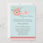 Bleu et Corail Faire-part de mariage florale (Devant)