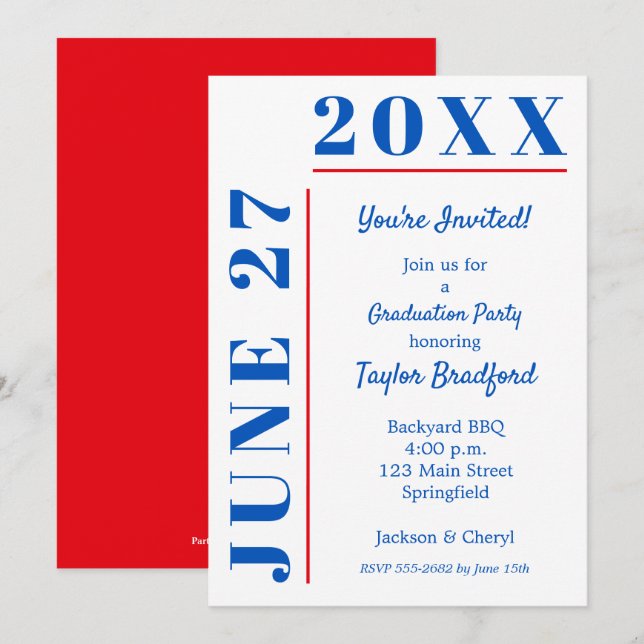 Bleu et Crimson Graduation Party Invitations (Devant / Derrière)