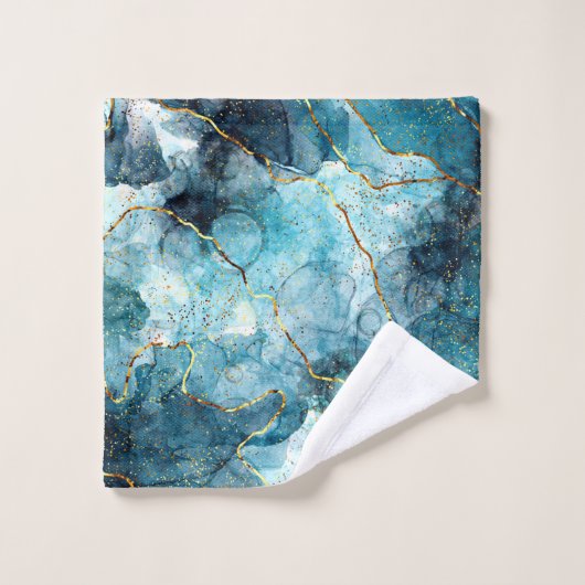 Bleu et doré marbre (Gant de toilette)